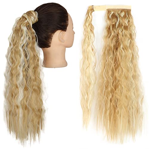 Pferdeschwanz Haarteil Clip-Haarverlängerungen for Anklipsen, synthetischer Mais, gewellt, langer Pferdeschwanz for Damen-Haarteil Pferdeschwanz Haarverlängerung(Q19-27H613,34inch-85cm)