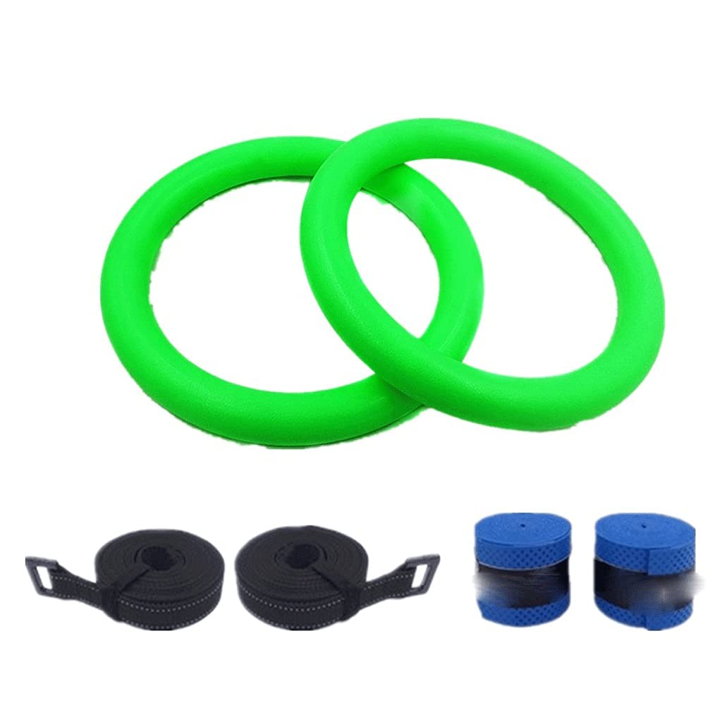 BFVAKBKYT Gymnastik Ringe,Suspension Trainer System, ABS-Turnringe, Turnringe mit verstellbaren Gurtbändern, Schaumstoffgriff for Muskeltraining, Fitness, Klimmzüge, Training(Green with Strap)