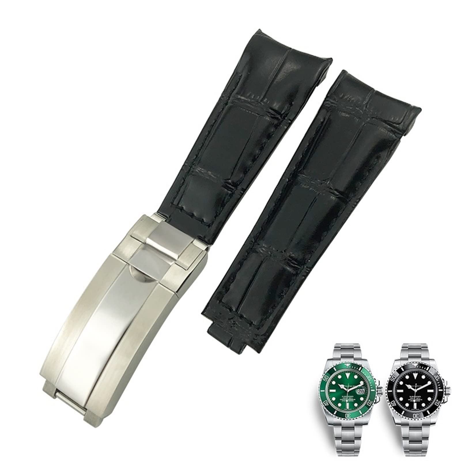 OPKDE 20 mm Uhrenarmband mit gebogenem Ende, Lederarmband, passend für Rolex 116610 Submariner Oyster GMT Daytona Slide Lock Schnalle Rindsleder Armbänder, 20mm-Gold Buckle, Achat