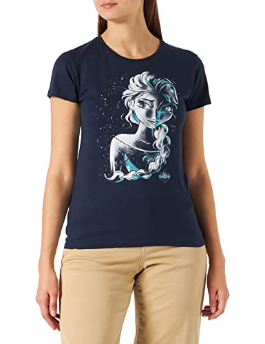 Frozen Disney Damen T-Shirt ELSA Sketch Die Eiskönigin Baumwolle blau - L