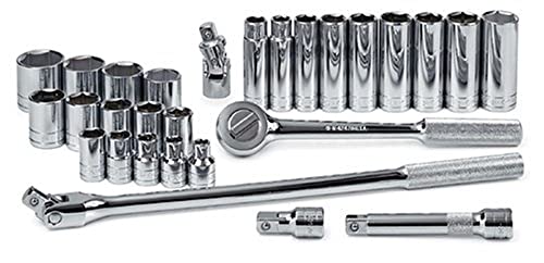 SK Professional Tools 4128-6 28-teilig 1/2 Zoll Antrieb 6-Kant Standard-/Tief-Steckschlüsselsatz - Chrom-Steckschlüsselsatz mit Super-Chrom-Finish | 28-teilig Made in USA