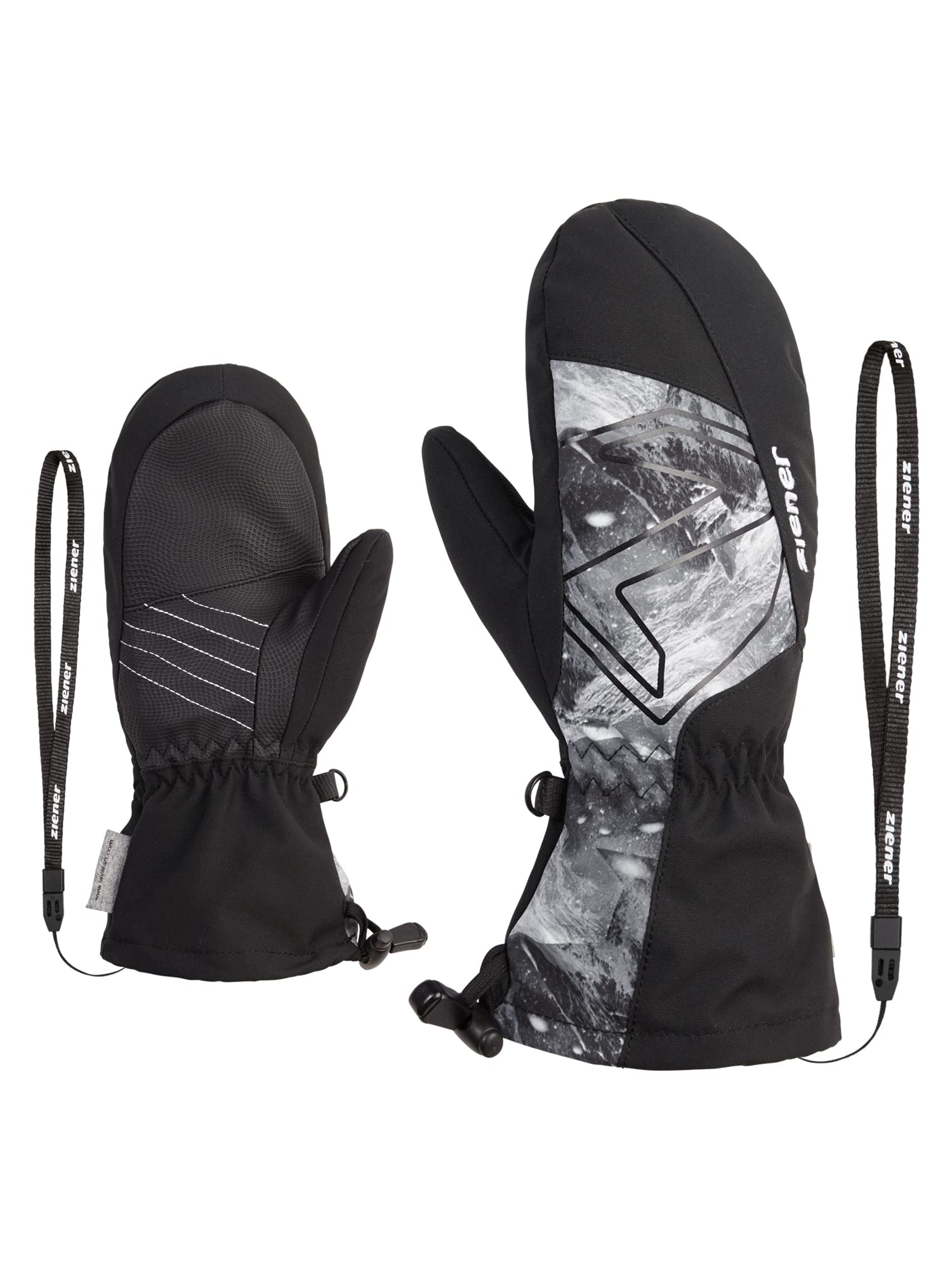 Ziener Kinder LAVALINO Ski-Fäustling/Wintersport | wasserdicht extra warm Wolle, black.grey mountain print, 7,5