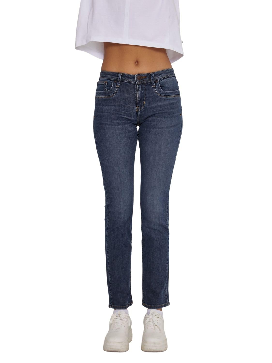 LTB Jeans Damen Jeans Vilma - Jeans Damen Straight aus Baumwollmischung Straight Denim Dunkel mit Reißverschluss Mittlere Taille - Blau