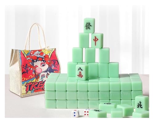 BFVAKBKYT Chinesisch Majong Set, Mittlere Mahjong-Steine ​​* 144, massives Melamin, mit Aufbewahrungstasche aus Oxford-Stoff im Peking-Opern-Stil + Tischdecke, 30 * 22 * ​​17 mm,(Green)