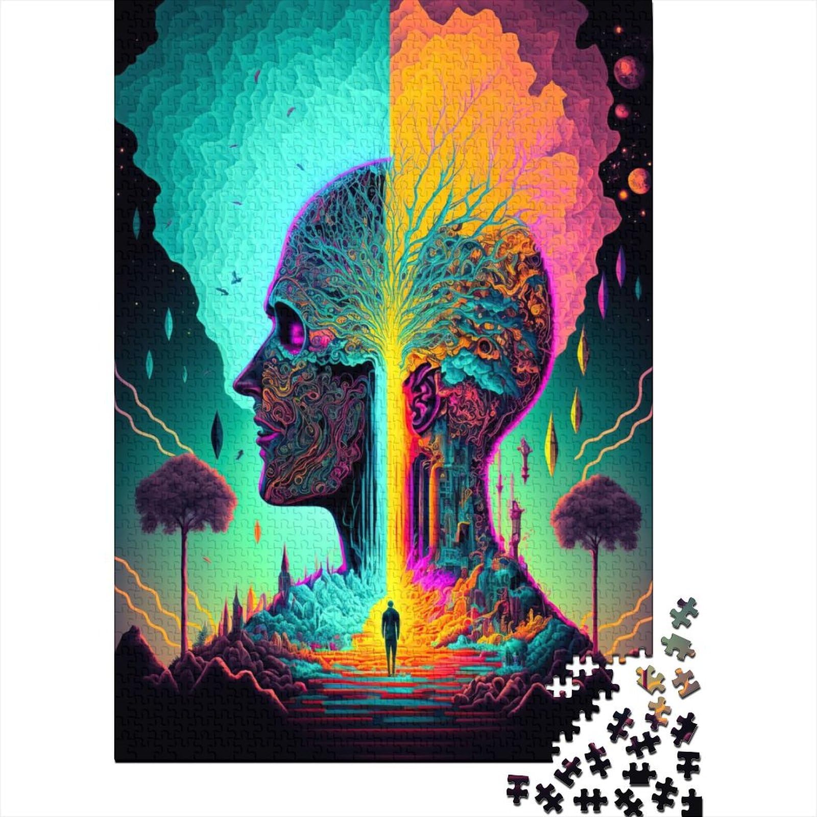 Psychedelisches Gehirn-Puzzle, 1000 Teile, Puzzle für Erwachsene, Teenager, Puzzle für Erwachsene und Teenager, Puzzle für Erwachsene, Lernspiel, Herausforderungsspielzeug, 75x50cm