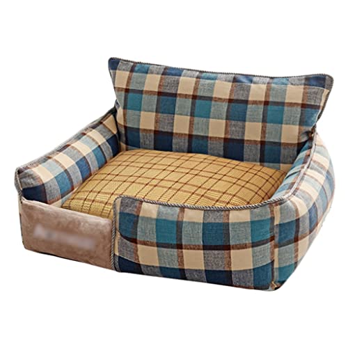 GNBOW Hundebett, Hundecouch mit Sommergrasmatte, waschbares Hundebett, Hundebett mit Seiten, Hundesofas (Color : Blue Plaid, S : 54 * 48cm)