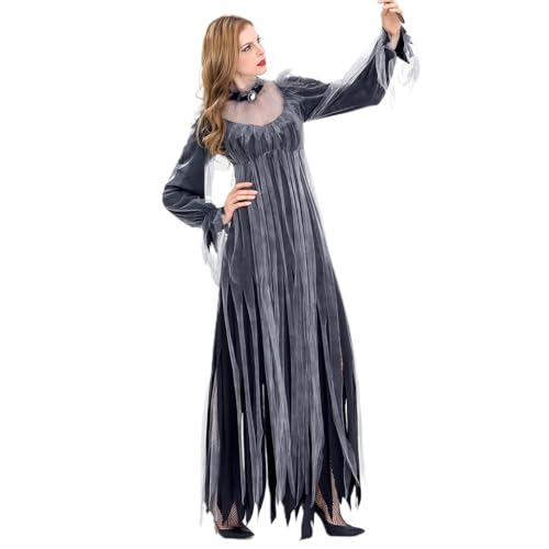 Avejjbaey Frauen Halloween Braut Schwarzes Hexenkleid Cosplay Kostüm Outfit