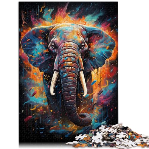 Puzzles zum Verschenken, farbenfrohe Psychedelie von Elefanten, lustige Puzzles für Erwachsene, 1000-teiliges Holzpuzzle zur Unterhaltung für Sommerliebhaber (50 x 75 cm)