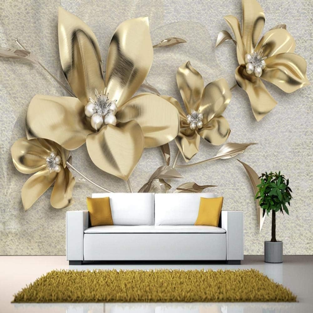 Goldener 3D-Schmuck Blume 3D Tapete Poster Restaurant Schlafzimmer Wohnzimmer Sofa TV Dekorative Wand-150cm×105cm