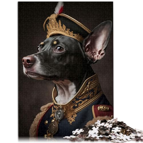 Puzzles Hund in Militäruniform Lustige Puzzles für Erwachsene 1000-teiliges Holzpuzzle Kunstwerk Dekomprimierendes geistiges Lernspielzeug （50x75cm）