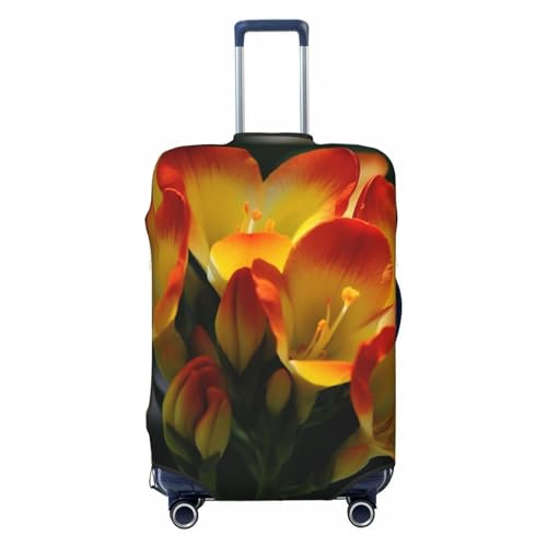 CSGJMYGS Freesia Gepäckhüllen mit schönen Pflanzen-Blumen, waschbar, modisch, dehnbar, kratzfest, passend für 45,7 - 81,3 cm Gepäck, XL, Schwarz, Schwarz , XL