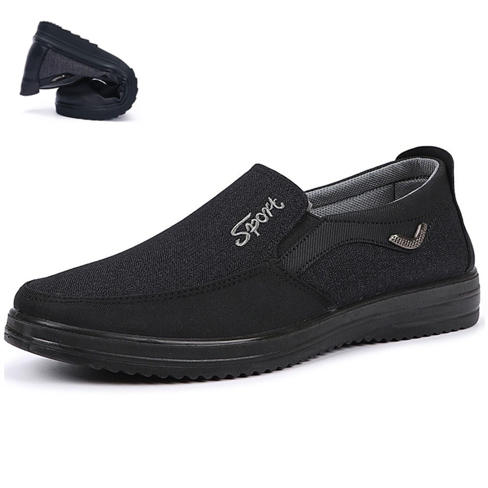 OTEB Klassische, lässige Schuhe aus altem Stoff, Slipper for Herren aus Segeltuch, flach, leicht, for das Fitnessstudio oder for Spazierengehen im Freien(Black,38 EU)