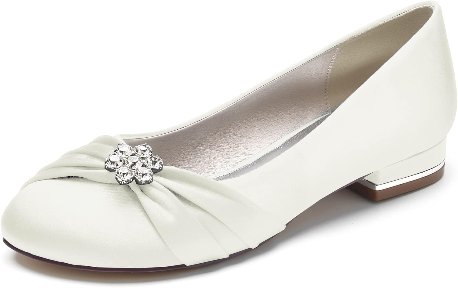 Satin-Hochzeitskleid-Schuhe für die Braut, Flache Schuhe, Spitze Zehenpartie, geschlossene Zehenpartie, Brautschuhe für die Hochzeit, Sandalen für Damen, Flache Sandalen, Elfenbein, 8 UK