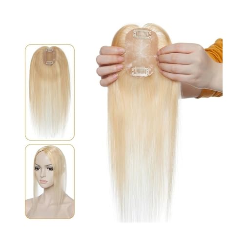 Haartopper für Frauen Echthaar-Topper for Frauen, 6 x 9 cm, handgebundene Haar-Topper mit Seidenbasis, 110% indisches Haar, glattes, natürliches Haarteil, Clip-in-Haarverlängerung Haarteil Topper Tou