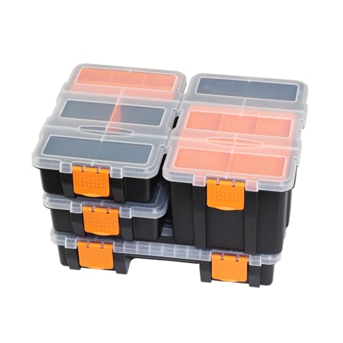 TCE Werkzeugkästen, Teileorganizer, vielseitige und langlebige Aufbewahrung für Schrauben, Nägel, Muttern und kleine Hardware, 4-teiliges Set, TRG-421, Schwarz/Orange