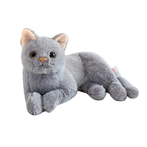 Kuscheltiere, Katzenspielzeug, Plüsch, Weiße Katze, Liegeposition, 30 Cm, Süßes Kätzchen, Kuschelkissen, Lebensechte Graue Kurzhaarkatze, Haustierpuppe For Jungen, Mädchen, Kinder, Geburtstagsgeschenk