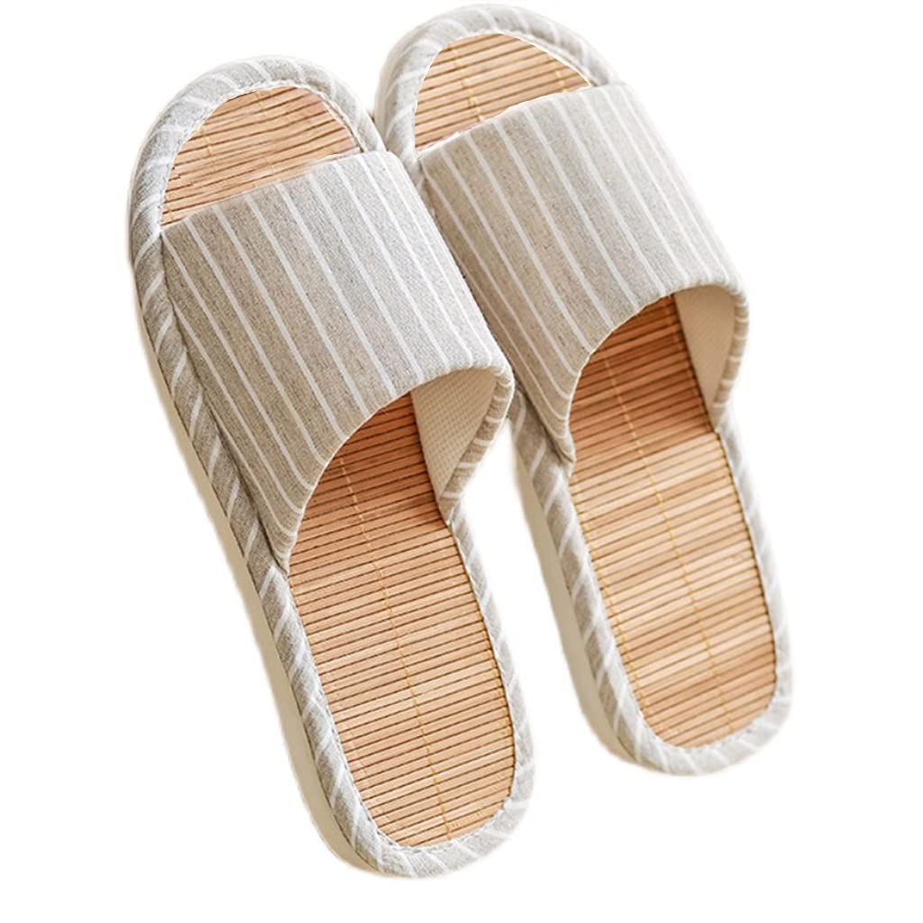 GHYUB Bambus-Hausschuhe Pantoffeln Für Damen Und Herren Sommer，offene Zehensandale Für Drinnen Und Draußen, Unisex-Pantoffeln, Stumme Hausschuhe, rutschfeste Sandalen (Color : Beige, Size : EUR38-39)