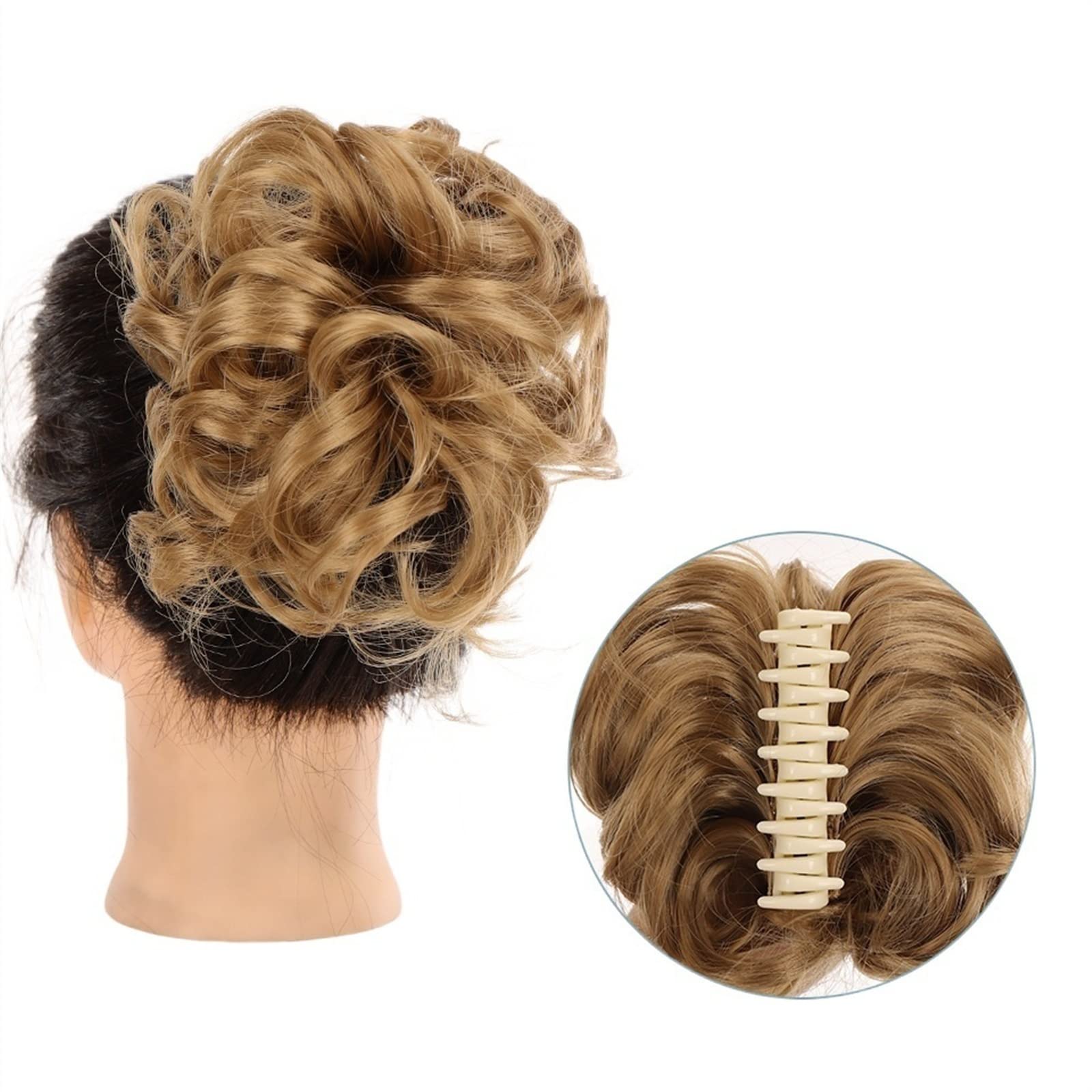 Bun Haarteile Dutts Krallenclip Pferdeschwanz Haarteile Haargummi Klaue Clip Unordentlicher Dutt Haarteil Synthetische gewellte lockige Chignon Haarknotenverlängerungen Zerzaustes Hochsteckfrisurhaar