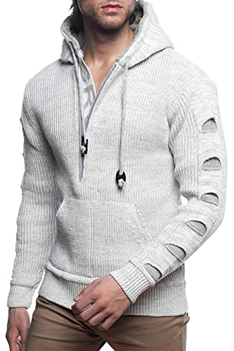 Karl's People Herren Kapuzen Pullover mit Reißverschluss und Kängurutasche K-116 Ecru L