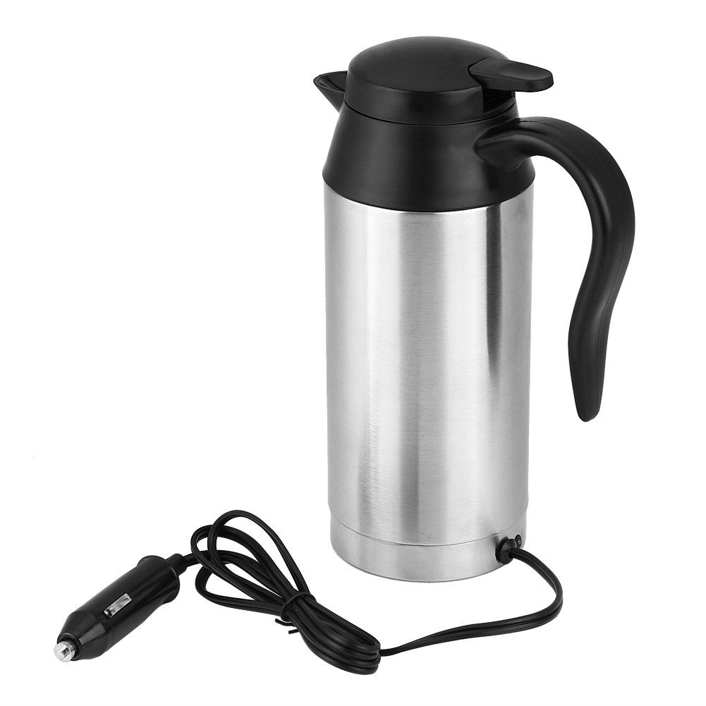 750ml Auto Wasserkocher, 12V Elektrischer Wasserkocher Edelstahl Reisewasserkocher für Wasser Kaffee Getränke Heizung, Übernehmen Sie Eine Verbesserte Isolationstechnologie Edelstahl Wasserkocher