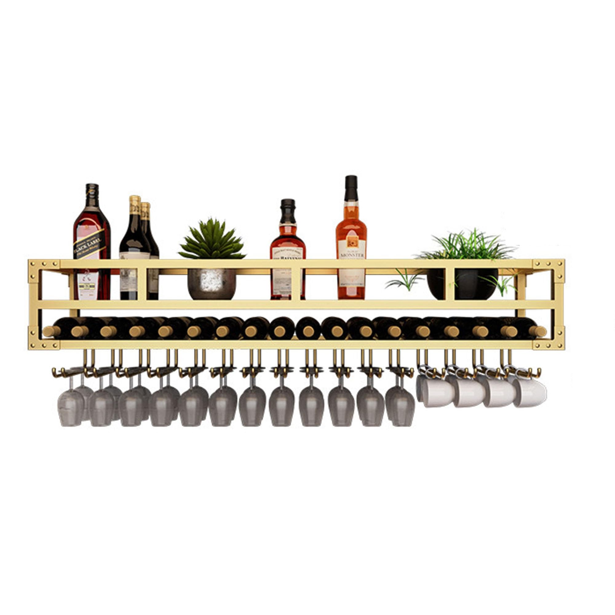 HSJFS Weinregal Bar Regale Liquor Regal Wand Montiert Mit Wein Glas Halter Mini Bar Glas Speicher Regale Wand Bar Schrank Liquor Flasche Display Regal Mit Licht Streifen Für Home Bar Esszimmer Küche (