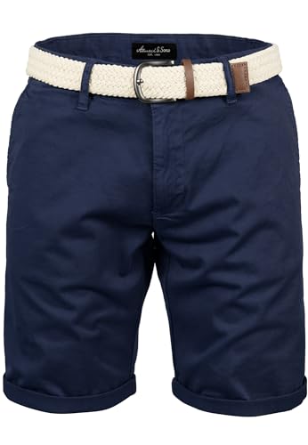 Amaci&Sons Herren Chinoshorts inkl. Gürtel Männer Kurze Bermuda Hose Regular Fit Gurt7030 Navyblau W40