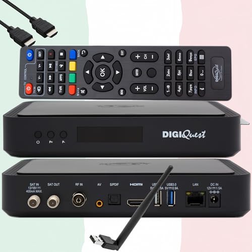 TiVuSat Karte 4K UHD + DIGIQuest Q80 Combo Receiver 4K H.265 S2+T2 HEVC Set-Top Box, zertifizierter TiVuSat Receiver mit Karte (Nicht AKTIVIERT), Mediaplayer, WebRadio, 150 USB Wifi Stick, HTS HDMI