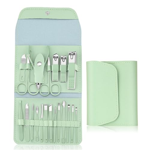 Maniküre-Schneider-Nagelknipser-Set, tragbarer Edelstahl-Ohrlöffel, Nagelknipser, Pediküre-Nagelschere, Werkzeug, Grün SET01