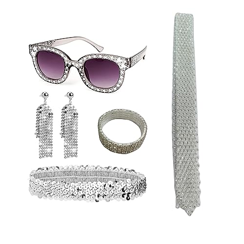 80er Jahre Damen Kostüm Set Lady Accessoires Ohrringe Halskette Stirnband Sonnenbrille Armbänder Erwachsene Accessoires