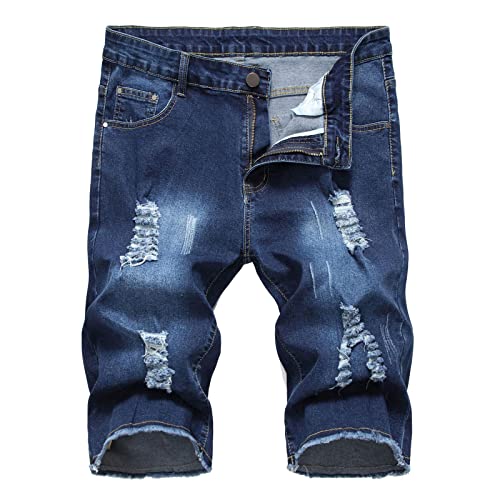 WANGTIANXUE Jeans Shorts Herren Kurze Hosen Herren Casual Bermuda Hose Kurze Männer Basic Stretch Shorts Slim Fit Shorts Baumwolle Denim Kurz Short Sommer Denim Half Pants Sweathose Blau