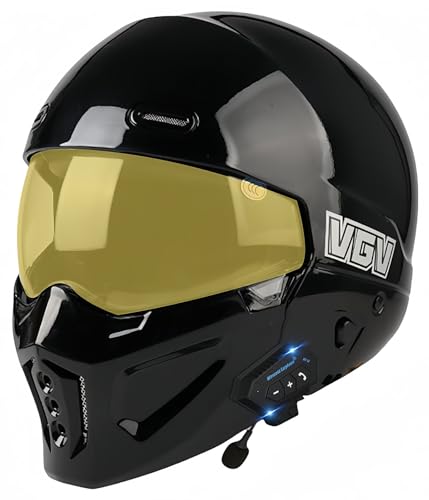 Bluetooth-Integralhelm Für Motorradfahrer, Retro-Motorradhelm, ABS-Material, Mit Doppelvisier, Halbhelme, Schutzhelm Für Roller, Elektroautos, ECE-Geprüft W,XL61-62CM