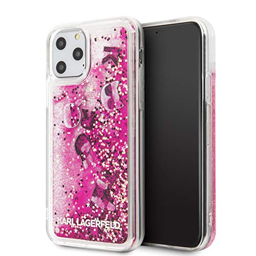 CG Mobile Karl Lagerfeld Handyhülle für iPhone 11 Pro Hard Case PC/TPU Karl & Choupette Heads Floating Liquid Glitter Design Schwarz & Rose | Easy Snap Snap | Drop Protection | Offiziell lizenziert