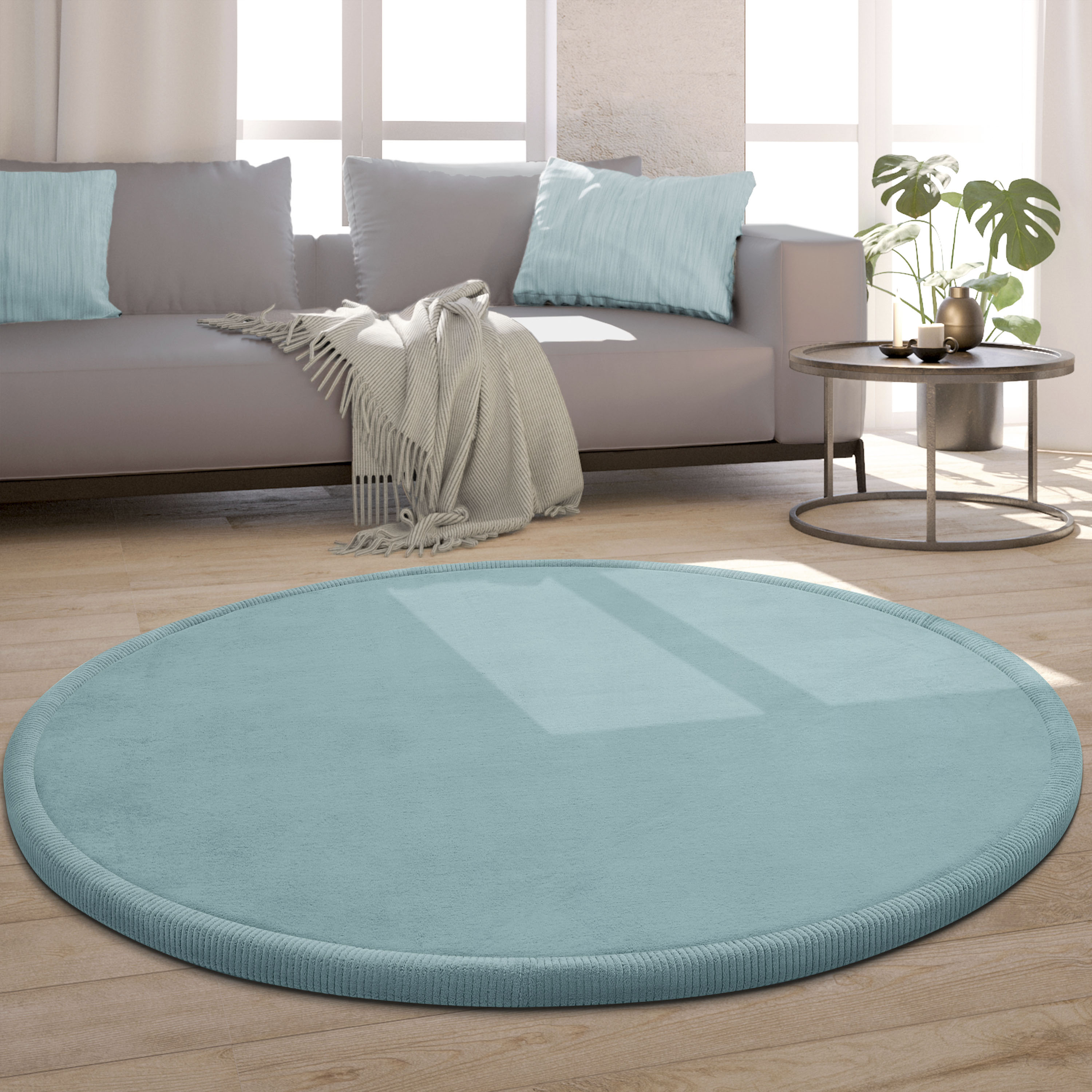 Paco Home Teppich "Tatami 475", rund, Kurzflor, Uni Farben, mit Memory Foam, waschbar