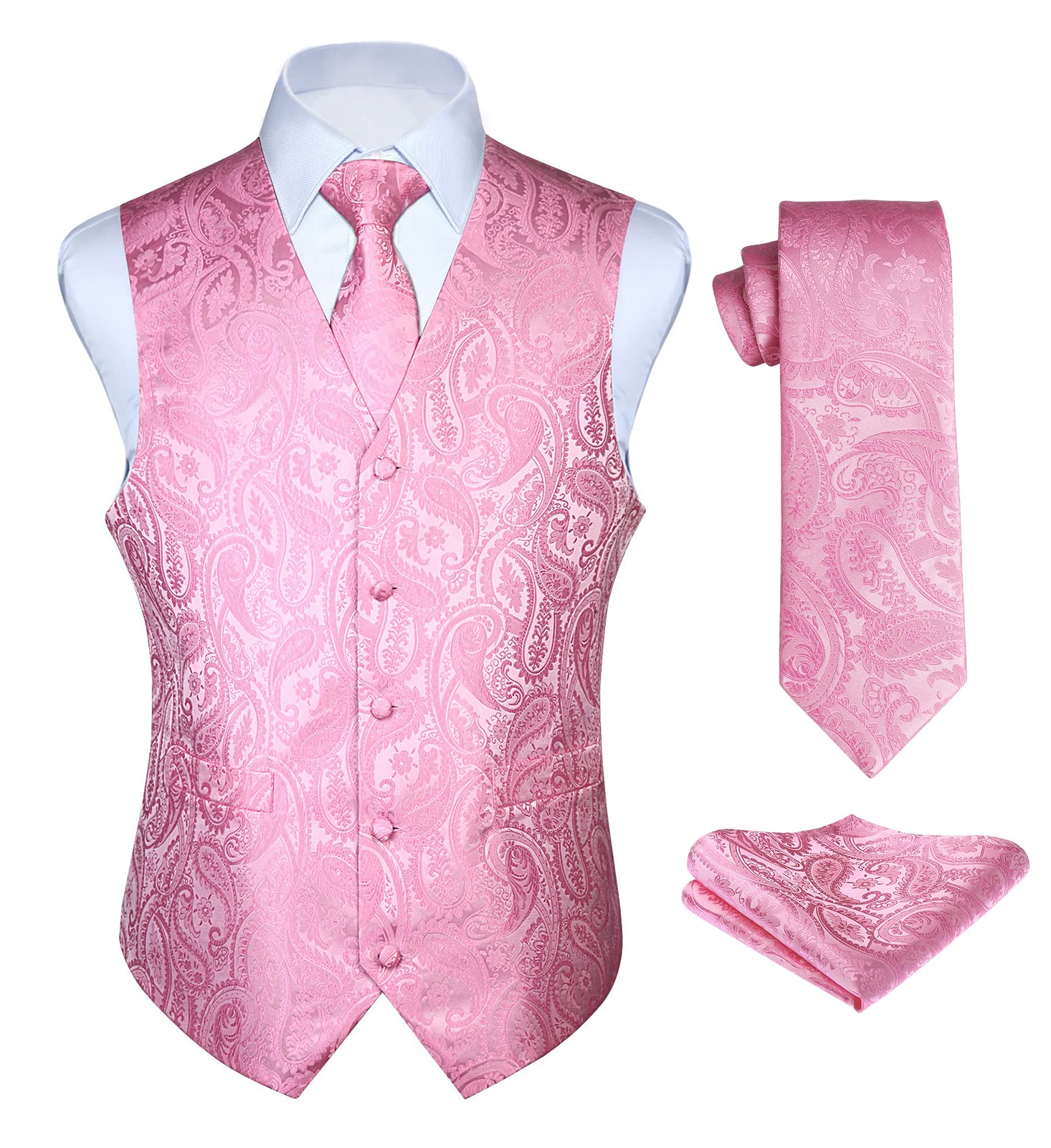 Enlision Anzugweste rosa Herren Hochzeit Paisley Westen & Krawatte Einstecktuch Party Floral Jacquard Anzug Weste Set M