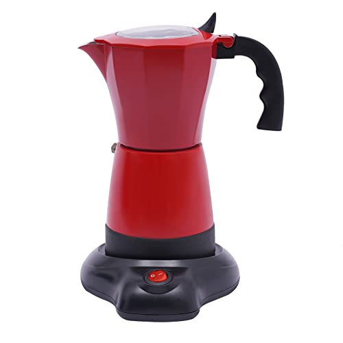 MIIWWOWO 300ML Espressokocher Elektrisch Espressomaschine Klein mit Elektrische Heizplatte, Italienische Kaffeemaschine Klein 6 Tassen Espressokocher Induktion 360° Rotatable (Rot)