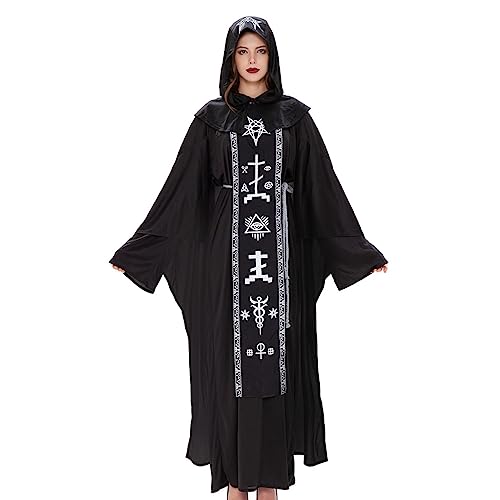 Halloween Cosplay Kostüm Mystic Sorcerer Robe mit Kapuze Umhang Gürtel Zauberer Kleid Bier Kostüm für Damen Deutsches Dirndl Kleid für Frauen Oktoberfest Kostüme Damen Plus Deutsches Dirndl Kleid für