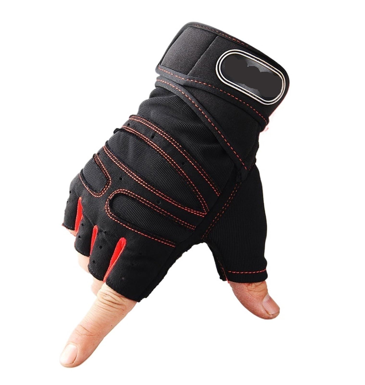 fitness-handschuhe Fitnesshandschuhe for Herren, for Gewichtheben, Bodybuilding, Training, Fitness, fingerlose Handschuhe, Halbfinger-Fahrradhandschuhe, rutschfeste Handgelenkstütze(Black Red,XL)