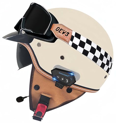 Retro-Bluetooth-Helm Mit Offenem Gesicht, Demi-Jet-Rollerhelm Mit Visier Mit Offenem Gesicht, Klassischer Jet-Motorradhelm, Vintage, ECE-Zugelassener Für Männer Und Frauen G,M57-58CM