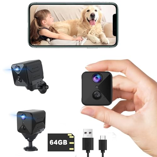 javiscam Mini Kamera,Full HD Überwachungskamera,Kamera Überwachung Innen,Kamera Live Übertragung Handy APP (Kamera mit 64G SD Karte)