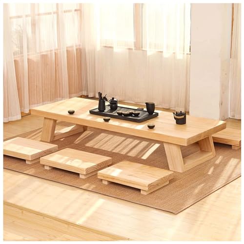 55 Zoll japanischer Bodentisch, niedriger Tisch für, Tatami-Couchtisch, kleiner Teetisch zum Sitzen auf dem Boden, für Esszimmer, Wohnzimmer (Farbe: Holzfarbe, Größe: 120 x 60 x 35 cm) (Braun 120 x 6