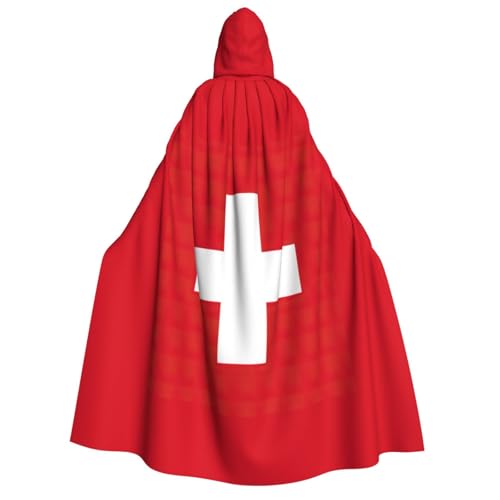 WURTON Unisex Kapuzenumhang mit Schweizer Flagge, Vampir, Halloween, Cosplay, Karneval, Mottoparty