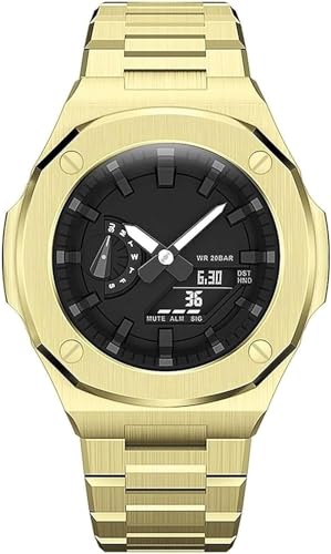 IOTUP GA2100 Home Oak Ganzmetall-Lünettenband, einfacher Stil, In-One Uhrenarmbänder, Mod Kit, Edelstahl, für Herren, GA2100 Zubehör, Ga2100, Achat