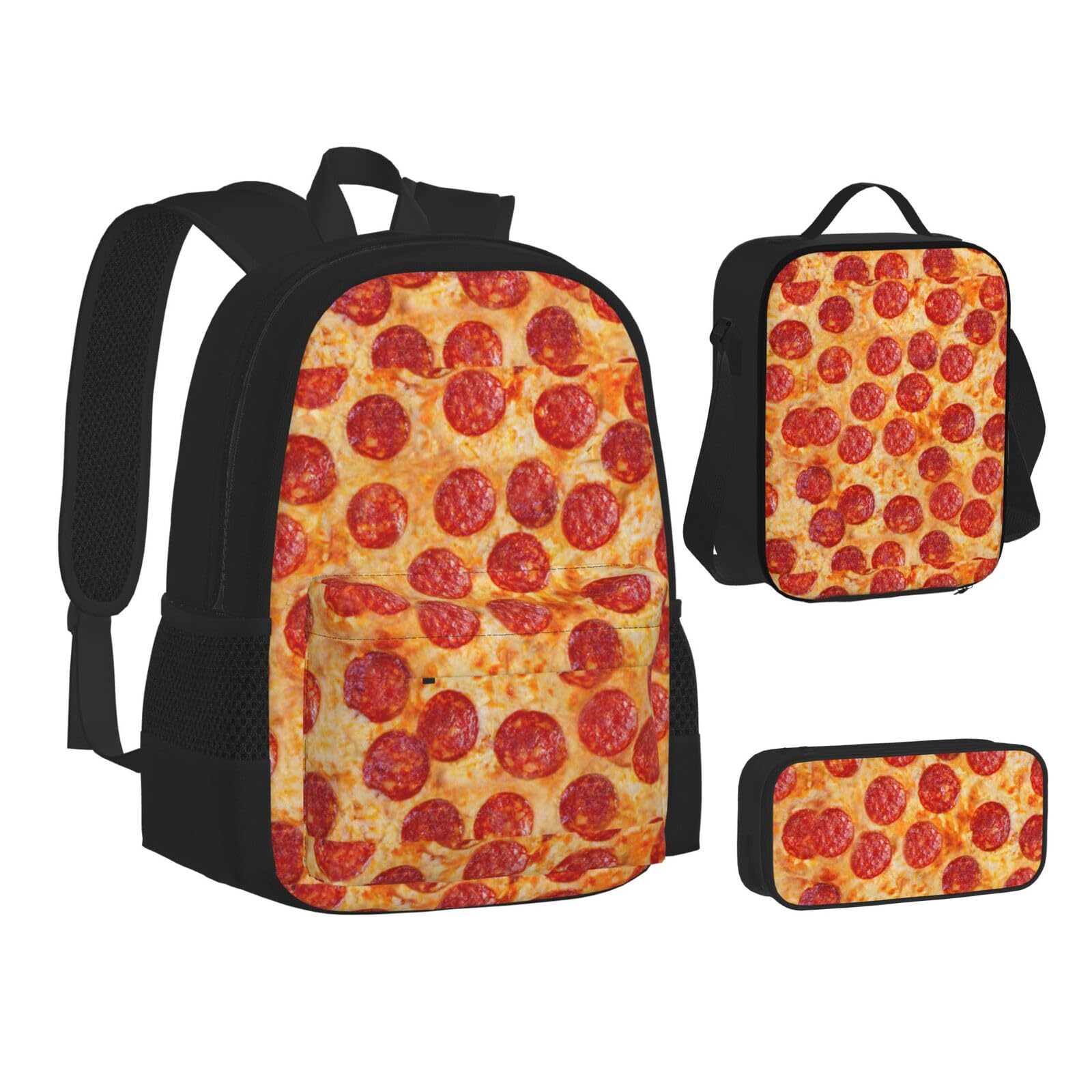 WURTON Büchertasche mit Jagdmotiv und Hirsch, 3-in-1, Schulrucksack-Set, Kinder-Rucksack, 3D Pizza Pepperoni, Einheitsgröße