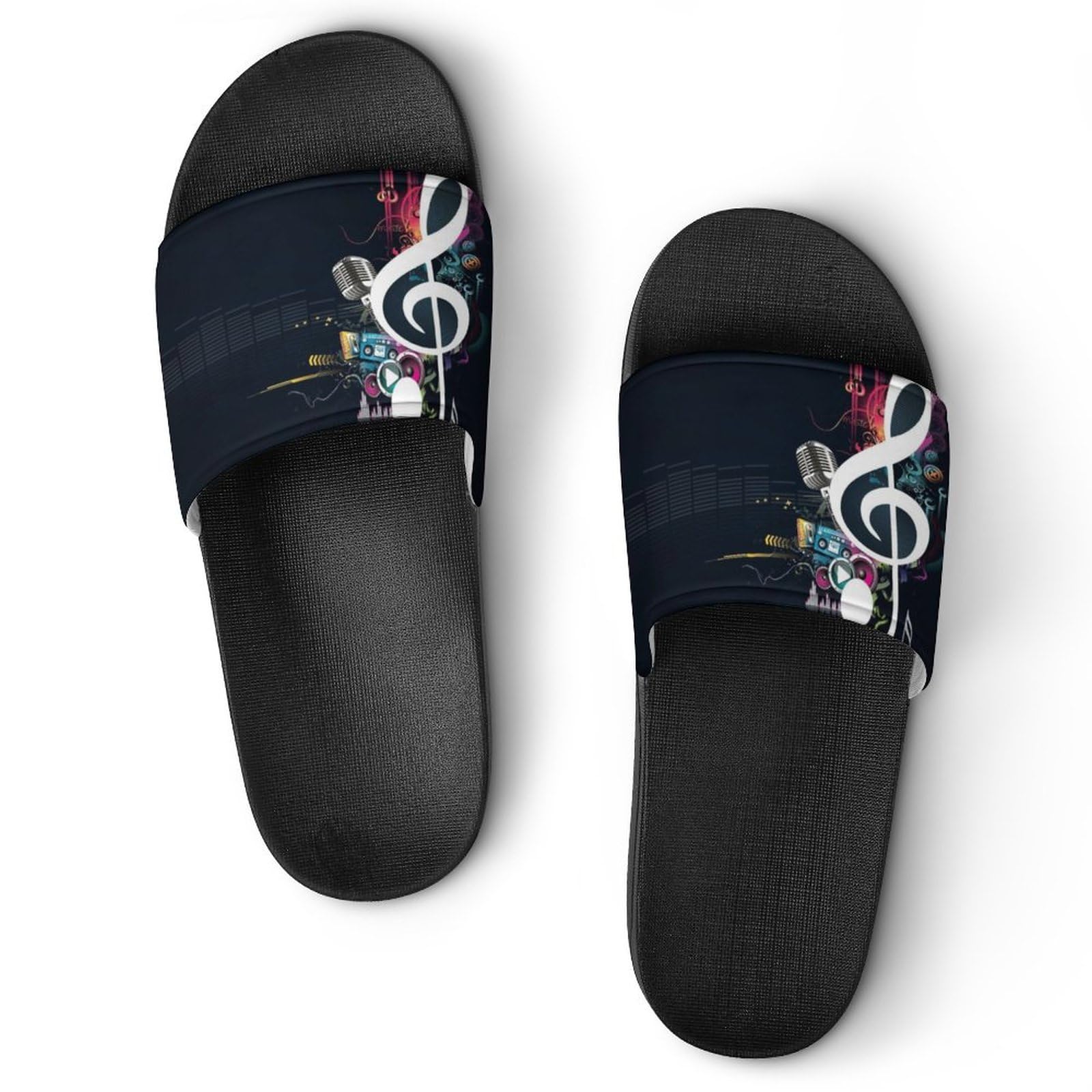 HABXNJF Duschpantoffeln, Note Musik Slider für Männer und Frauen, rutschfeste Slides für Indoor, Outdoor, Schwarze Note, 41 1/3 EU