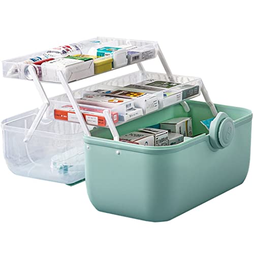 ZESLIV Medizinbox mit Tragegriff Erste Hilfe Koffer Medikamentenbox Medizinkasten Plastik Hausapotheke Box Medizinkoffer Aufbewahrungsbox Blau 39x25,4x27,5cm