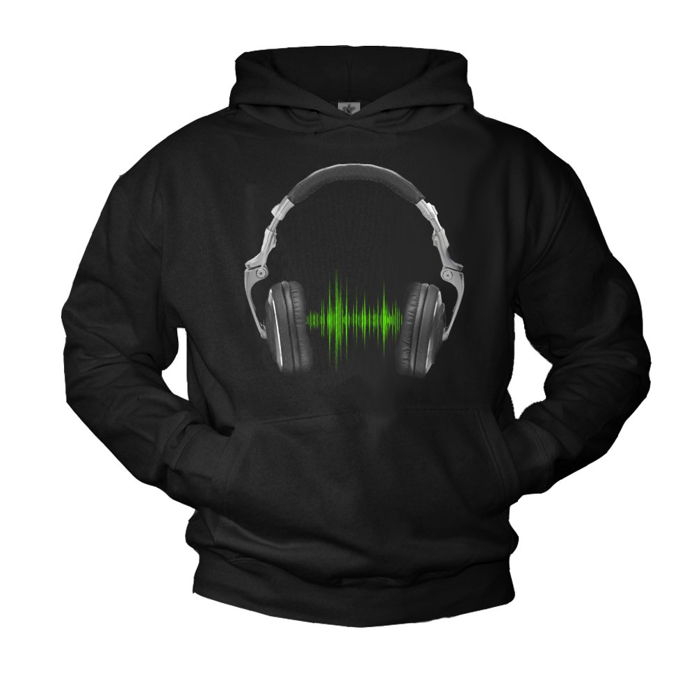 MAKAYA DJ Hoodie mit Kopfhörer Headphones Electro Musik Kapuzenpullover schwarz XL