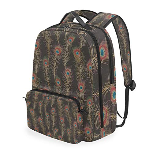 MONTOJ Rucksack mit abnehmbarer Kreuztasche, Pfauenfedern, Braun