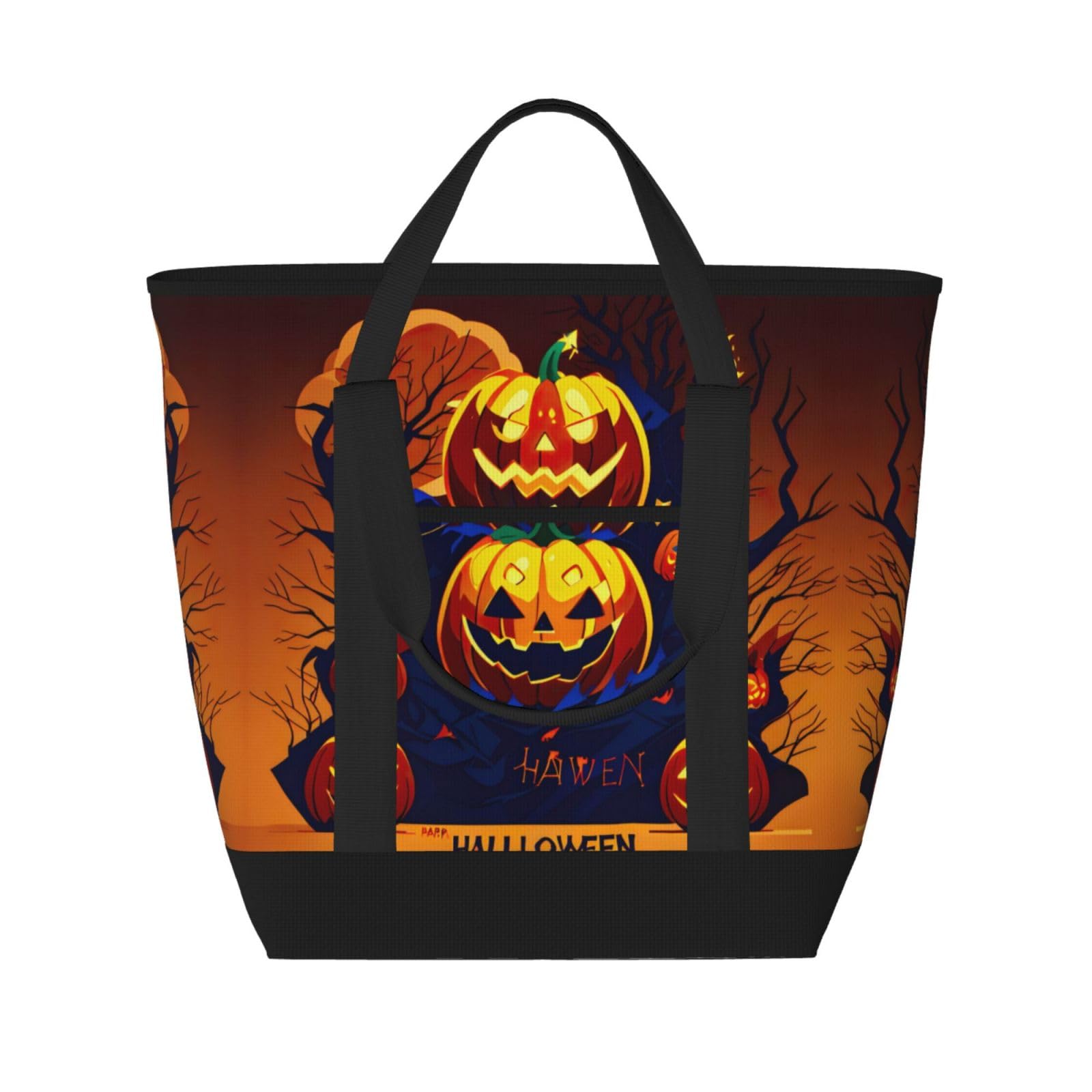 YQxwJL Isolierte Kühltasche mit Halloween-Kürbis-Aufdruck, große Kapazität, Einkaufstasche, Reisen, Strand, wiederverwendbare Einkaufstasche für Erwachsene, Schwarz, Einheitsgröße