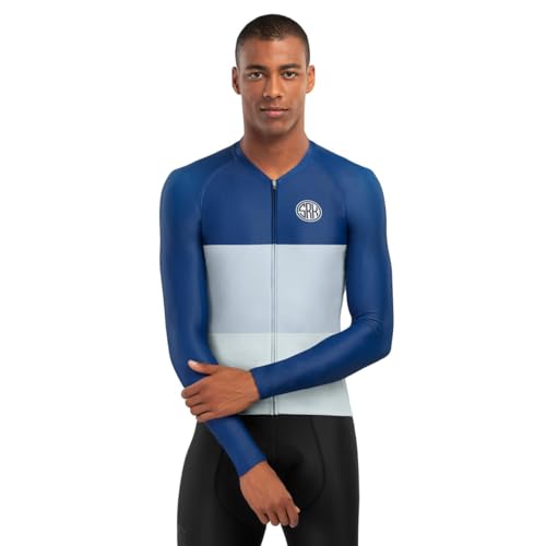 SIROKO - Radtrikot Langarm M2 Grand Tour - L - Blau/Grau/Weiß