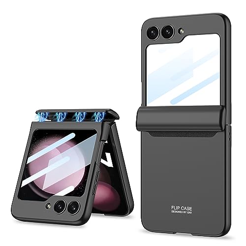 Hauw Hülle für Galaxy Z Flip5 5G,Magnetscharnier Faltbare All-Inclusive-Handyhülle mit Rückseite Kleiner Bildschirmschutz für Samsung Galaxy Z Flip5 5G,Schwarz